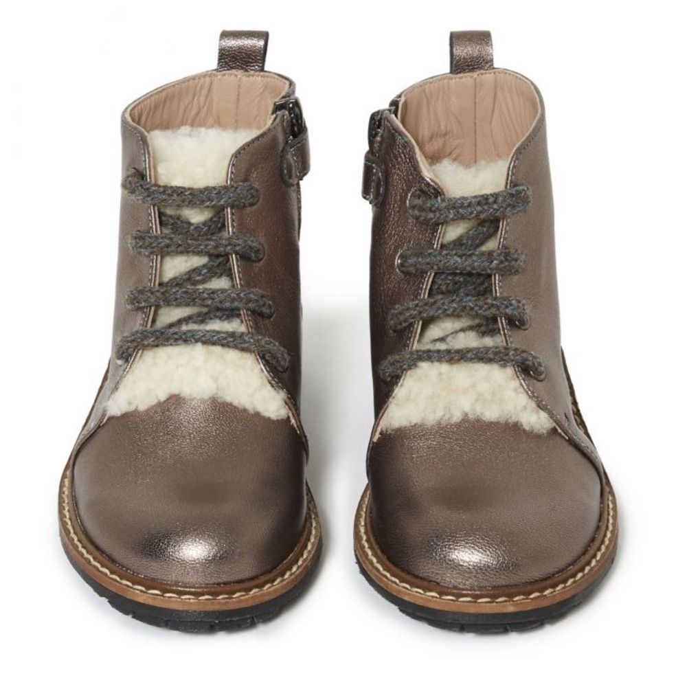 BONPOINT Leather Falp Lace-up Boots | Silver 30